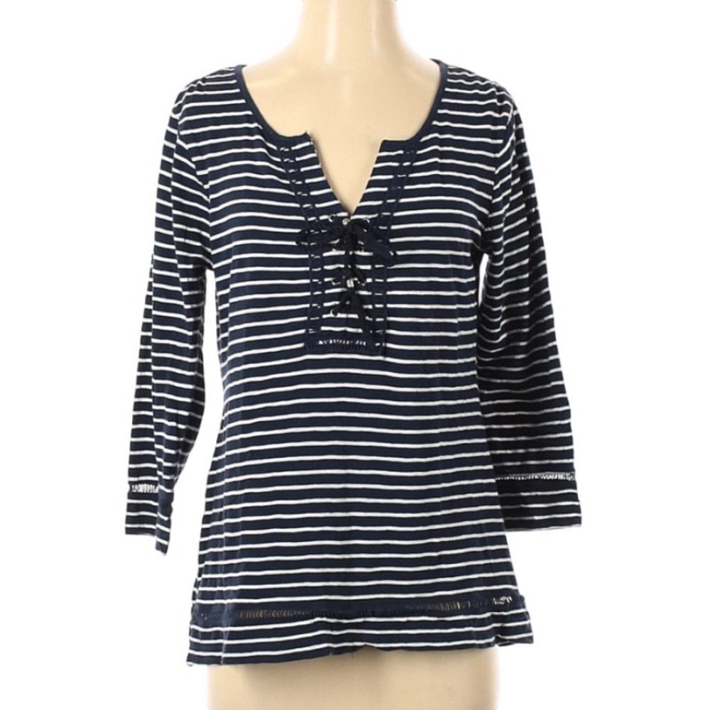 Style Co Navy Striped Tie Neck Oversized Tee Small